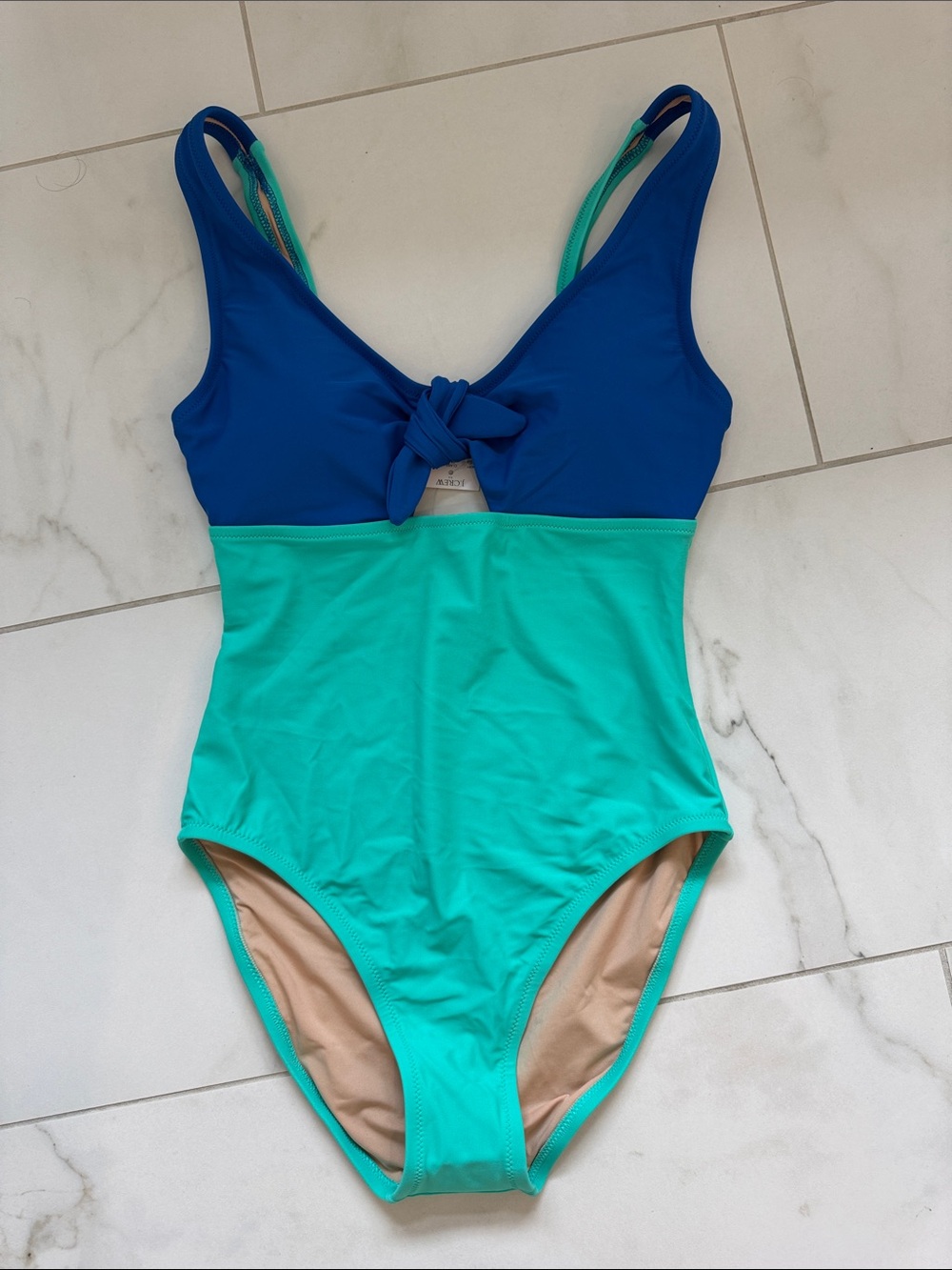 BNWT J Crew Blue and Teal women’s One-Piece Swimsuit with Front Knot